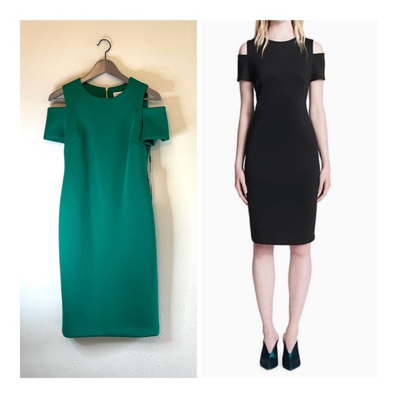 Calvin Klein Scuba Cold Shoulder Cocktail Mini Green Dress Size 4 NWT - Picture 1 of 10